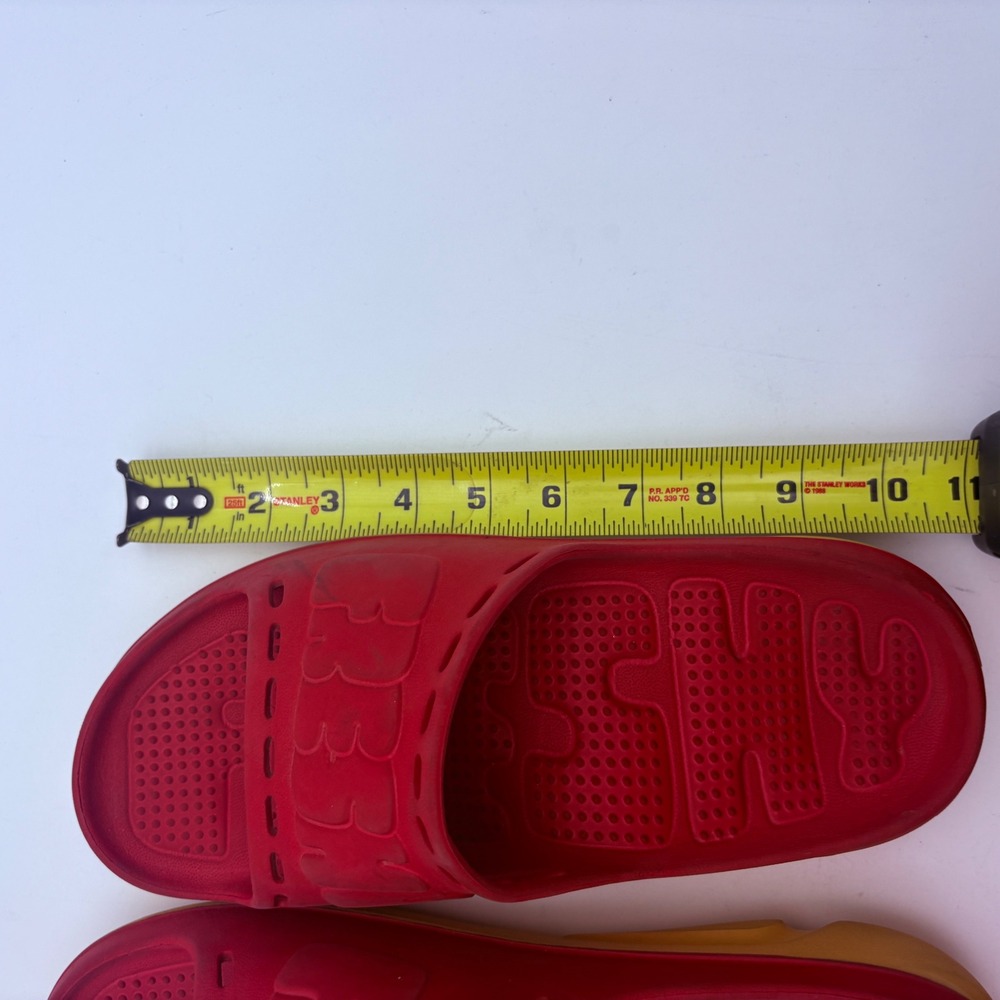 Freshly Red Yellow Rubber Slide Sandals Men 8 Women 10 Embossed Logo Streetwear - Picture 7 of 7
